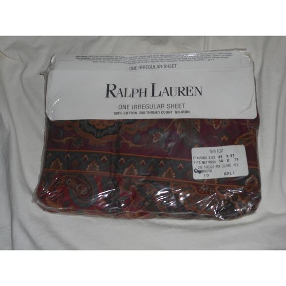 Ralph Lauren Equestrian Paisley Red Twin Flat Sheet Irregular - Picture 2 of 4